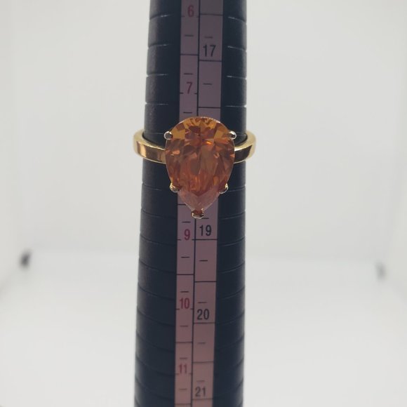 Simulated Orange-Yellow Pear Shaped Gemstone Ring Size 8 - Picture 10 of 10